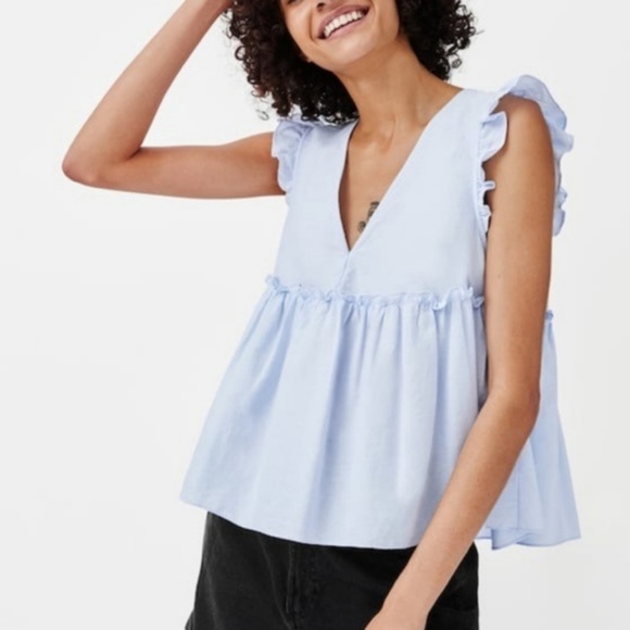 zara blue ruffle top